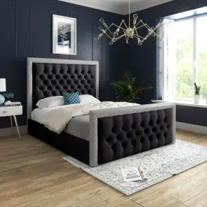 DS Living Cheltenham Glitter and Black Velvet Upholstered Bed Frame