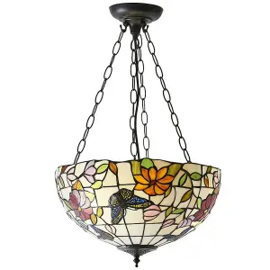 Medium Tiffany Butterfly Pendant Ceiling Light - Dark Bronze Finish - 3 x 60W E27 GLS