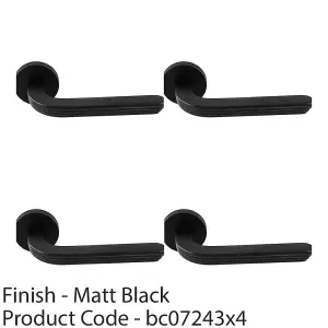 4 PACK - Premium Art Deco Door Handle Set - Matt Black Reeded Lever on Round Rose