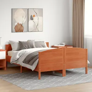 Berkfield Bed Frame without Mattress Wax Brown 135x190 cm Double Solid Wood Pine