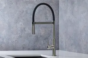 Liquida W24BN S shape Swan Neck 360 Degree Swivel Brushed Nickel Kitchen Tap