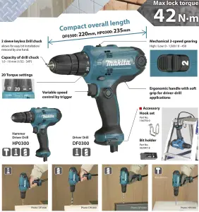 Makita HP0300 Combi Drill 10mm 320W 240V