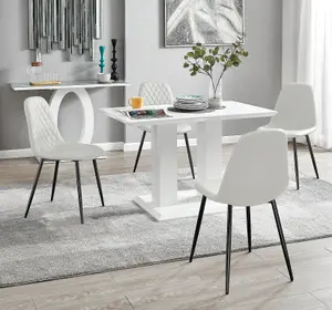 Furniturebox UK 4 Seater Dining Set - Imperia White High Gloss Dining Table and Chairs - 4 White Corona Black Leg Chairs