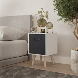 URBNLIVING 50cm Height Black 1-Drawer White Cube Shelving Unit with Scandinavian Pine Legs