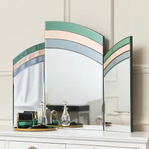 Melody Maison Green, Pink & Blue Glass Art Deco Triple Mirror 74cm x 60cm