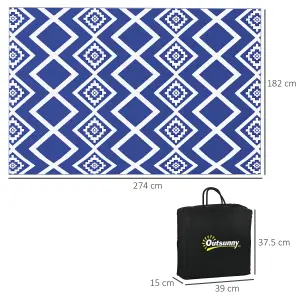 Outsunny Reversible Waterproof Outdoor Rug W/ Carry Bag, 182 x 274cm, Blue