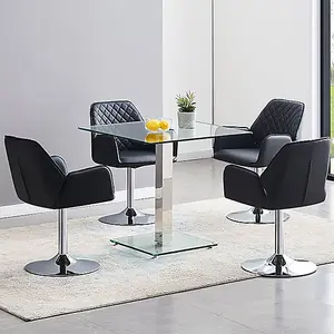 Hartley Clear Glass Dining Table With 4 Bucketeer Black Chairs