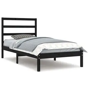 Berkfield Bed Frame Black Solid Wood Pine 100x200 cm