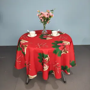 Neel Blue Polyester Xmas Design Round Tablecloth 70"