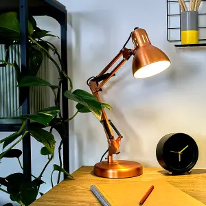 ValueLights Monda Retro Designer Style Adjustable Brushed Copper Metal Bedside Desk Table Lamp