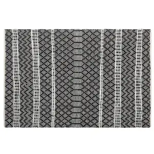 Leather Area Rug 140 x 200 cm Black with Beige FEHIMLI