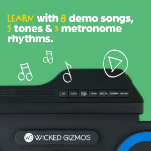 WICKED GIZMOS Electronic Drum Mat - Portable Roll Up Digital Music Pad Instrument for Beginners & Children - Multicolour