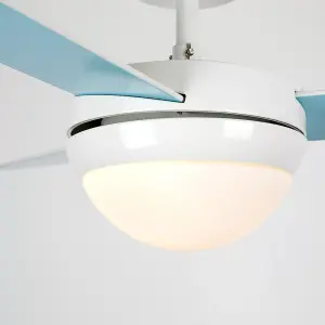 ValueLights 42" / 106cm Modern Duck Egg Blue/Cream Reversible Blade Ceiling Fan with Frosted Opal Shade - with Remote Control