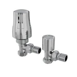 Right Radiators Angled Thermostatic TRV & Lockshield Radiator Valves 1/2"x15mm Chrome One Pair