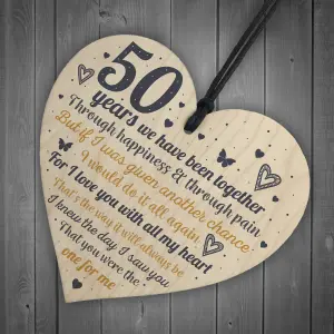 Red Ocean Anniversary 50th Golden Wedding Anniversary Engagement Handmade Wooden Heart Chic Plaque Gift Keepsake