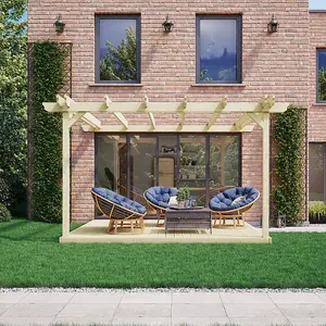 Wall Mounted Double Garden Pergola and Decking Kit - Wood - L480 x W480 cm - Light Green