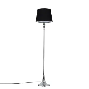 ValueLights Faulkner Modern Polished Chrome Spindle Design Floor Lamp with Black Tapered Shade