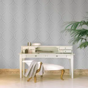 Celosi Grey Metallic effect Damask Textured Wallpaper