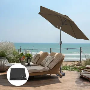 SunDaze Taupe 2.5M Round Garden Parasol Outdoor Patio Umbrella, Base Weights & Weather Protective Cover