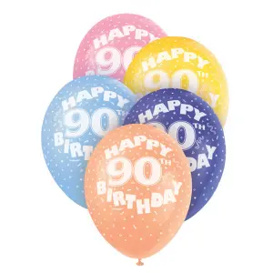 Unique Party 12 Inch 90th Birthday Balloon (Pack Of 5) Multicoloured (Five Packs (25 balloons))