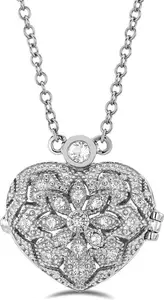 Vintage Heart Locket Lab Diamond Necklace White Topaz In 925 Silver