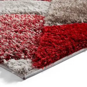 Grey Red Shaggy Modern Geometric Easy to Clean Rug for Living Room Bedroom and Dining Room-160cm X 220cm