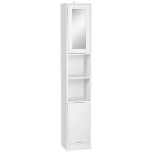 kleankin Tall Bathroom Storage Cabinet Narrow Freestanding Cabinet with Mirror