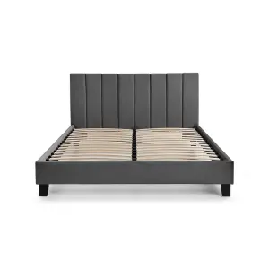 Premium Grey Velvet Bed with Black Legs - Double 4ft 6" (135cm)