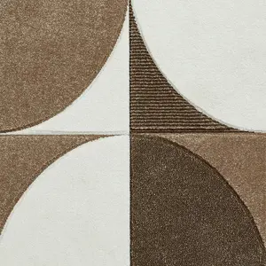 Beige Easy to Clean Abstract Geometrical Modern Rug for Living Room, Bedroom, Dining Room - 80cm X 150cm