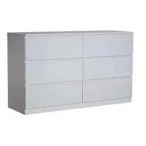 Home Source Lugano Grey 6 Drawer Wide Chest of Drawers High Gloss Drawer Fronts