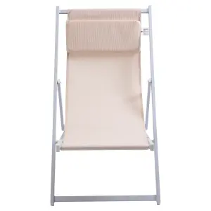 Outsunny 2Pcs Texteline Chaise Lounge Recliner Chair Adjust Lounger Patio Beige