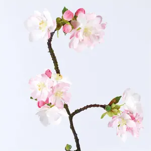 Bloom Artificial Single Aika Cherry Blossom Branch Stem - Faux Fake Silk Flower Indoor Home Decoration Floral Arrangements - L55cm