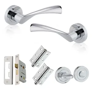 XFORT Polished Chrome Warped Lever On Rose Bathroom Pack, Complete Bathroom Set