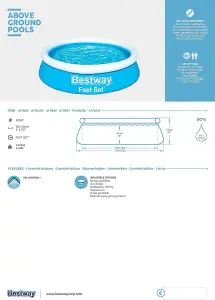 Bestway 940 Litre 1.8m (6ft) x 50cm Fast Set Water Paddling Swimming Pool