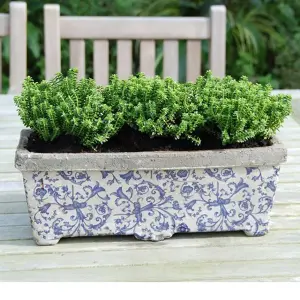 Blue Ceramic Rectangular Planter Garden Outdoor Plant Pot 39cm