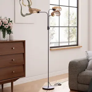 Paper Rope String-Wrapped Lampshade 3-Light Floor Lamp, Assembly Required