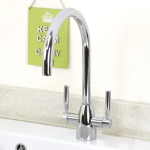 Astini Rumba Brushed Steel Twin Lever Kitchen Sink Mixer Tap