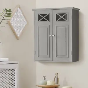 Teamson Home Wall Mounted Bathroom Cabinet with 2 Doors and 1 Shelf, Bathroom Storage, Grey