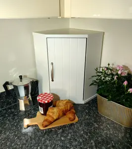 Salcombe Upright Bread Bin, White Wooden Kitchen Corner Cabinet