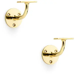 2 PACK - Heavy Duty Stair Handrail Bannister Bracket Arm Polished Brass 82mm Proj Holder