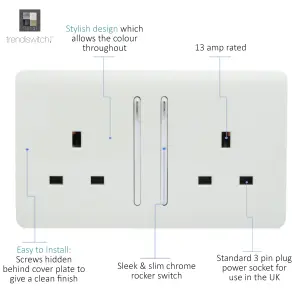 Trendiswitch 2 Gang 13 Amp Switched Socket White