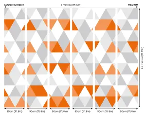 Origin Murals Geometric Orange, White & Grey Triangle Matt Smooth Paste the Wall Mural 300cm wide x 240 cm high