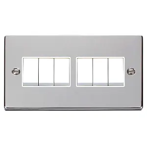 Polished Chrome 10A 6 Gang 2 Way Light Switch - White Trim - SE Home