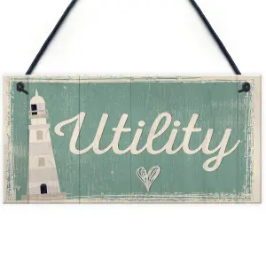 Red Ocean Utility Room Sign Hanging Wall Plaque Seaside Nautical GIFT Shabby Chic Vintage House Sign Gifts