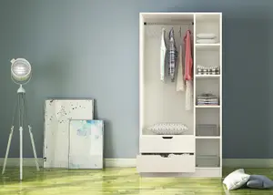 BERGEN 3 Door 2 Drawers White Wardrobe