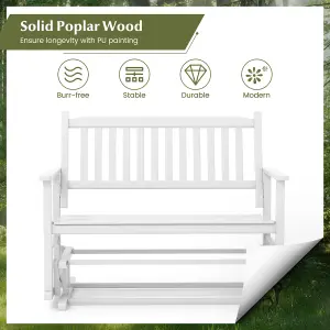 Costway 2 Seats Outdoor Glider Bench Poplar Wood Patio Swing Glider Loveseat Chair with Armrests