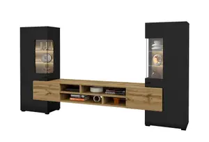 Coby 10 Entertainment Unit  in Black for TVs Up To 60" - Sleek Design with Comprehensive Storage - W2700mm x H1430mm x D450mm