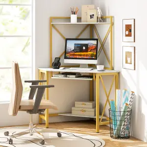 Costway Corner Writing Desk Home Office Space-Saving Computer Desk with Keyboard Tray