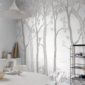 Trees 3 lane Repeatable Wallpaper Mural, Grey