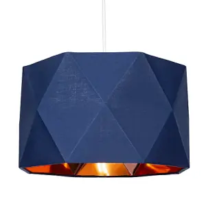 Navy Blue Cotton 12 Geometric Shade with Brushed Copper Metal Effect Lining